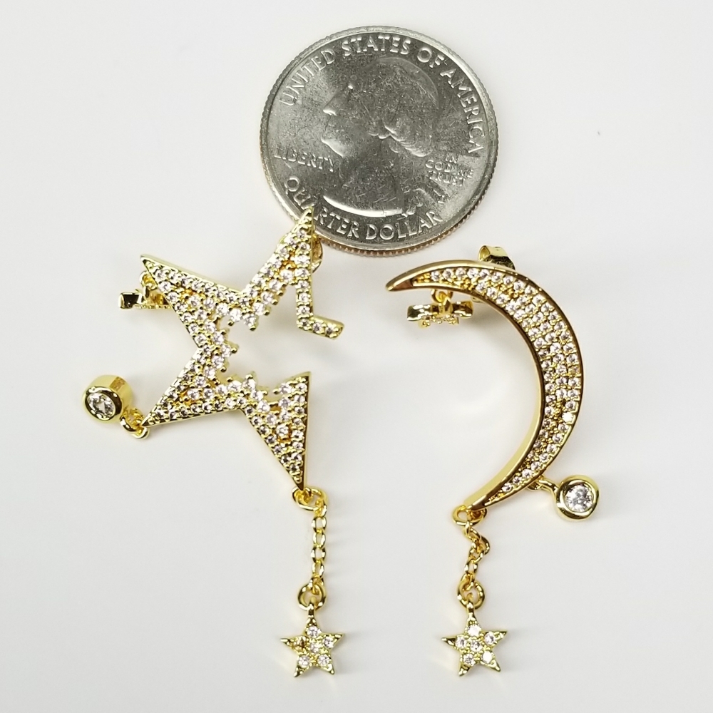 NWT Pave CZ Moon and Star Earrings - Picture 8 of 11